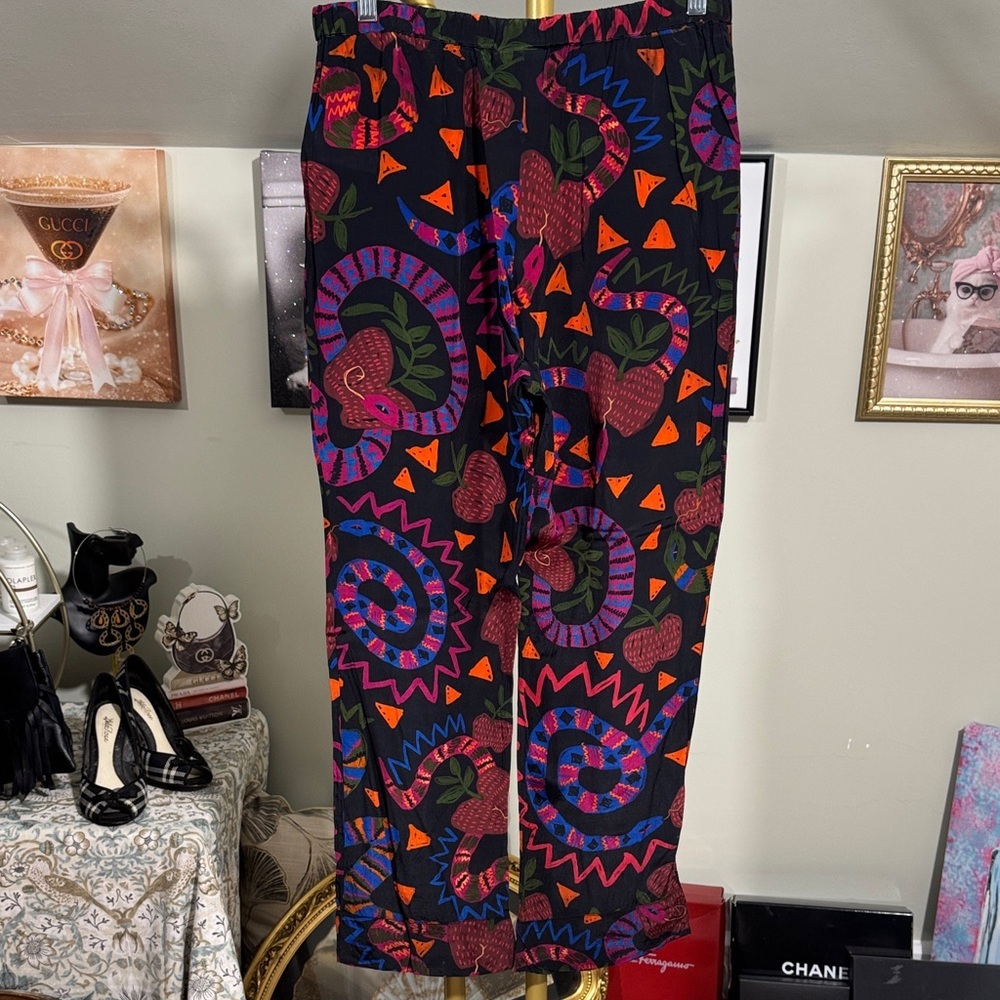 EUC FARM Rio 2PC Collared Shirt/Pants Vibrant Colors Snake Motif Gorgeous - Picture 11 of 15